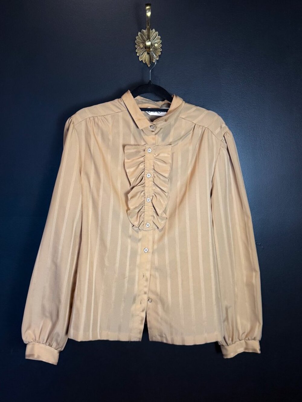 Vintage Ruffle Placate Gold and Tan Button down.